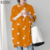 ZANZEA Autumn Women Full Sleeved Blouse Buttons Down Baggy Shirt Loose Polka Dots printed Casual Fashion Retro Elegant