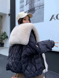 2022 Winter Duck Down Jacket Bat Sleeve Women Oversized Coat Fluffy Faux Fur Warm Parkas Big Fur Women Waterproof
