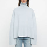 2021 Women Turtleneck Knitted Striped Sweater Autumn Winter New Clothes Ladies Korean Casual Loose Split Pullover Top