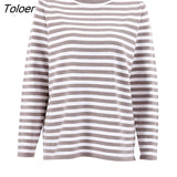 Classic Women Stripe Tee Shirt Casual Print Oversized Knitted Top O-Neck Long Sleeve Tops And Blouse Fashion