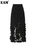 High Waist Black Hollow Out Tassels Long Slit Elegant Half-body Skirt Women Fashion Tide New Spring Autumn 2023