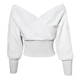 Women Knitting Sweaters V-Neck Lantern Sleeve Loose Streetwear Casual Femme Thick Warm Pullovers Knitwear