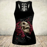 Gothic Skull Print Tank Top Women Halloween Cotton Sleeveless Tee Shirt Workout Black Vest