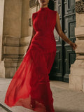 Toloer Dress Dress 2024 Summer New Temperament Smoke Pleated Sleffess Advanced Sense Chiffon Waist Show Thin And Versatile-Outfit