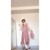 Floral Sling Dress Female Design Sense Niche Lotus Side Temperament Waist Dress Two