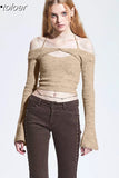 Halter Off The Shoulder Crop Top Y2k Fairy Grunge Shirts 2023 Fashion Sexy 2 Piece Set Long Sleeve Tees