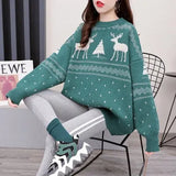 Women's Christmas Casual Thicken Warm Red Sweaters O-Neck Knitting Loose Pullovers Tops Korean Clothes