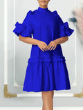 Women's 2025 Summer New Fashion Solid-Colored Wooden Ear A Dress African