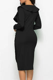 Formal V-Neck Ruffles Wrap Long Sleeve Midi