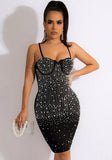 Black Sexy Sleeveless Rhinestone Club