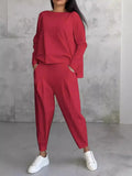 New Women's Pure Color Round-Neck Long-Sleeved Suit Women's Pocket Trousers Trousers