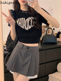 Tshirts Women Letter Print Knitted Black T Shirt Fashion Summer Casual Tees Korean T-shirt Crop Tops 2023 Ropa Mujer