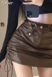 Chic PU Women Skirts 2023 Black Faldas De Mujer High Waist Slim Fit Sexy Jupe Korean Drawstring Bodycon Mini Skirt