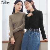 Women Bottoming T-shirt 2023 Spring Long Sleeve Half Turtleneck Far-infrared Heating Tees Warm Basic All Match