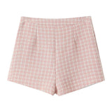 Pink Plaid Tweed Jacket And Shorts Set-Outfit
