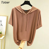 T-shirts Women Hooded Fashion Loose Casual All-match Korean Style Solid Simple Y2k Aesthetic Футболка Женский Cozy Chic