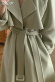 Women Elegant Long Sleeve Woolen Coats Female Simple Solid Winter Warm Overcoat With Belt Office Lady Korean