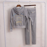 Spring/Fall 2 PiecesSet Sweatsuit Hoodies Long Sleeve Tops And Pants Fashion Pattern Velvet Women Tracksuit for Sport