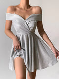 Sexy White Shine Off Shoulder Mini
