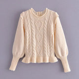 Jastie Fashion Women Sweet Ruffle Christmas Pullover Sweaters O-Neck Lantern Sleeve Casual Autumn Winter