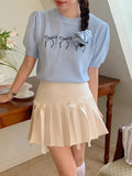 Bowknot Short Sleeve Round Neck Knit Top-Outfit