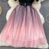 A Niche Design Bumpy Shoulder Dress Summer Women's Small Net Yarn Waist Princess