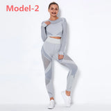 Seamless Gym Sets High Waist Gym Mesh Leggings Shirts Suit Long Sleeve Fitness Workout Sports Running Thin Sport