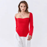 Black Slim Sweater For Women Square Collar Long Sleeve Side Split Knitted Pullover Female 2022 New