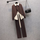 Spring Creative Shirt Personalized Long Sleeve T-shirt High Waist Pants Three Piece Elegant Women's Pants Set Casual