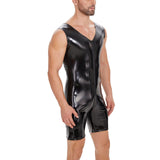 Toloer Men's Mirror Bright Leather Jumpsuit Sexy Zipper Open Gear No Odor Size Accurate-Outfit