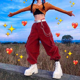 pants Harajuku High street Harajuku red corduroy big pocket casual pants Women Trousers trouser Autumn Causal capris