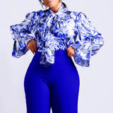 Women's 2025 New Fashion Temperament Thin Print Strapped Shirt Plus-Size African