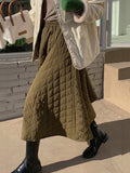 2022 Autumn Winter Women Thicken Cotton Skirts Female Fashoin Plaid Ankle-Length Quilted Skirts Swing Skirt