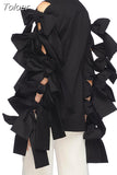 Fashion Women's Shirt Lapel Single Braested Long Sleeve Spliced Bow Hollow Out Black Blouse Female Spring 2023 New