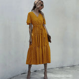 Dress Women Summer Casual Polka-dot Floral Print Midi Sundresses Black Elegant Fitted Clothing 2020 Red Dresses For