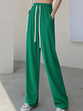 Quality 2022 Ice Silk Women's Pants High Waist Full-lenth Loose White Black Pants Casual Long Wide-leg Pants Women
