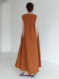 Plain Dress For Women O Neck Sleeveless Minimalist Casual Loose Maxi Dresses Female 2023 Summer Fashion Korean