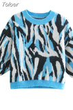 MODA 2023 Summer Autumn Women Chic Leopard Printed Short Sweaters Casual Loose Streetwear Knitting Pullover Cropped
