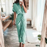 Women's Spring New Short-Sleeved Temperament Commute High-Waist Print Long