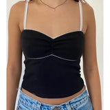 Trim Top y2k Clothes Women Spaghetti Strap Sleeveless Patchwork Knitted Tanks with Flower Decor 2000s Vest