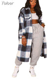 Elegant Fashion Checkered Coat Women Autumn Winter Clothing 2023 Single Breasted Long Flannel Plaid Jacket