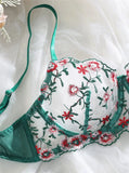 Sheer Lace Foliage Embroidered Lingerie Set-Outfit