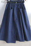 Autumn Cotton Midi Skirt Women Korean Style Elegant Temperament Mid-Length School High Waist A Line