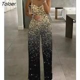 Long Women's Overalls Plants Print Asymmetrical Neck Wide Leg Jumpsuit High Waist Woman Jumpsuit Sleeveless Rompers