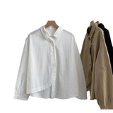 Spring And Autumn Small Long-Sleeved Shirt Loosely Irregular Swing Shirt Collar Literary Thin Single