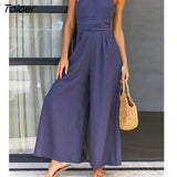 Spring Summer Single Shoulder Suspender Jumpsuit Boho Fashion Casual Holiday Beach Women Clothing Solid Sexy