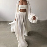 Soft Women Three Piece Set Fashion Wrap Cardigan Tops + High Waist Pants Suit Female Casual Simple Tracksuit Women