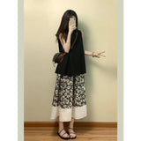 Dopamine Sleeveless Top Women Summer New Set Of High-Waisted Hanging Feeling Relaxed A Word Broken Flower Long