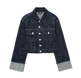 2025 New Women's Roll-Sleeve Denim Jacket Straight