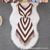 Striped Tuxedo Ass Dress Women's Summer Sleeveless Vest Dress Slimming Waist Thin Knitted